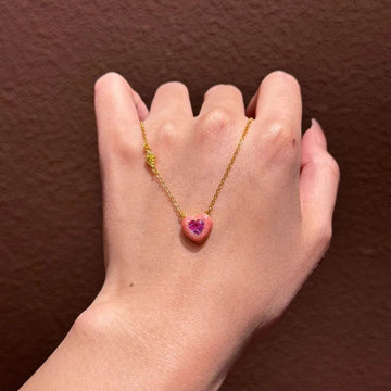 Aaliyah Pink Enamel Heart Necklace