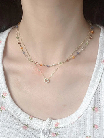 Anyah Layered Crystal Heart Necklace