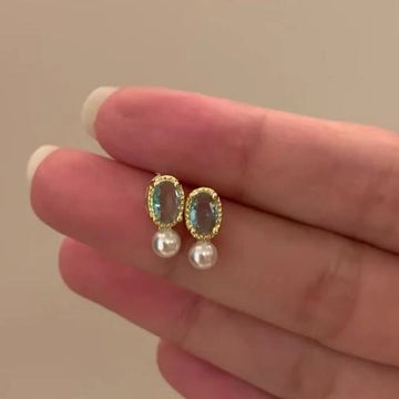 Camiyah Aquamarine Pearl Studs