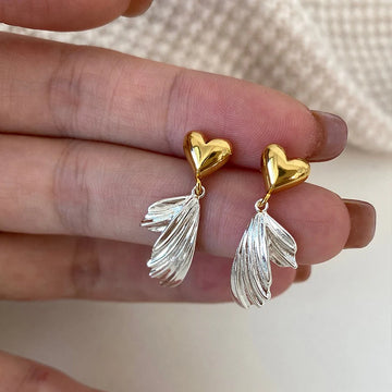 Graceyn Two-Tone Heart Tail Earrings