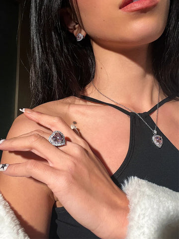 Jadalynn Pink Heart Zircon Set