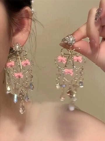 Kaela Pink Crystal Bow Earrings