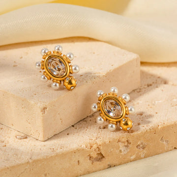 Leighla Pearl Zircon Stud Earrings