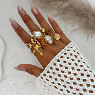 Morghan 5-Piece Pearl Crown Ring Set