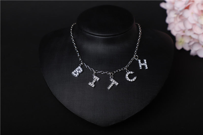 Britain Crystal Word Necklace - BITCH [MTDB4CRC]