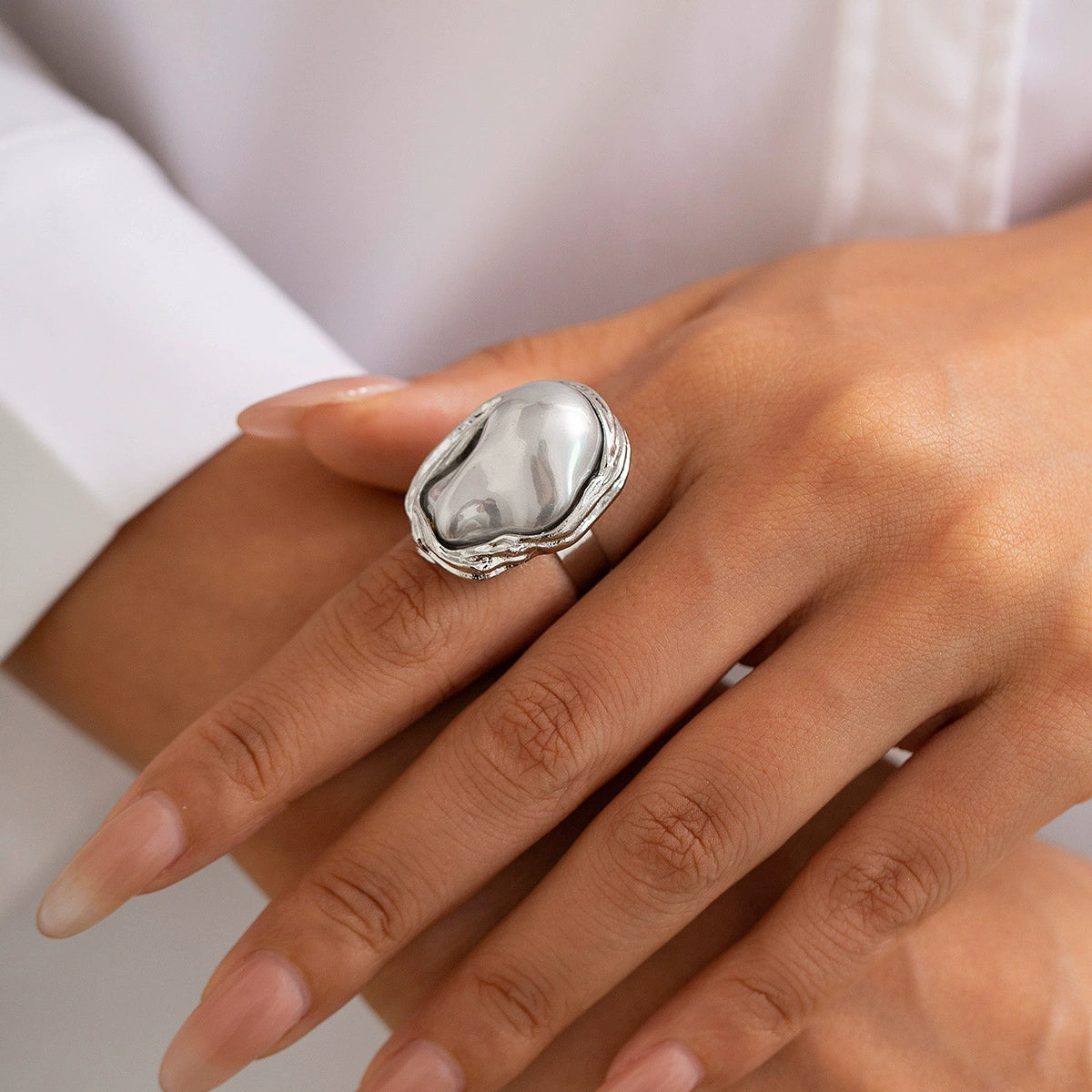 Dyana Baroque Pearl Collection - Ring Silver Tone + Grey [3S34O7U7]