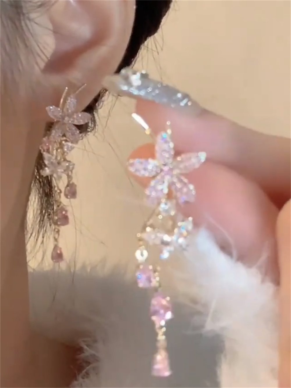 Daniyah Pink Cherry Blossom Drop Earrings - Pink (S925 Silver)
