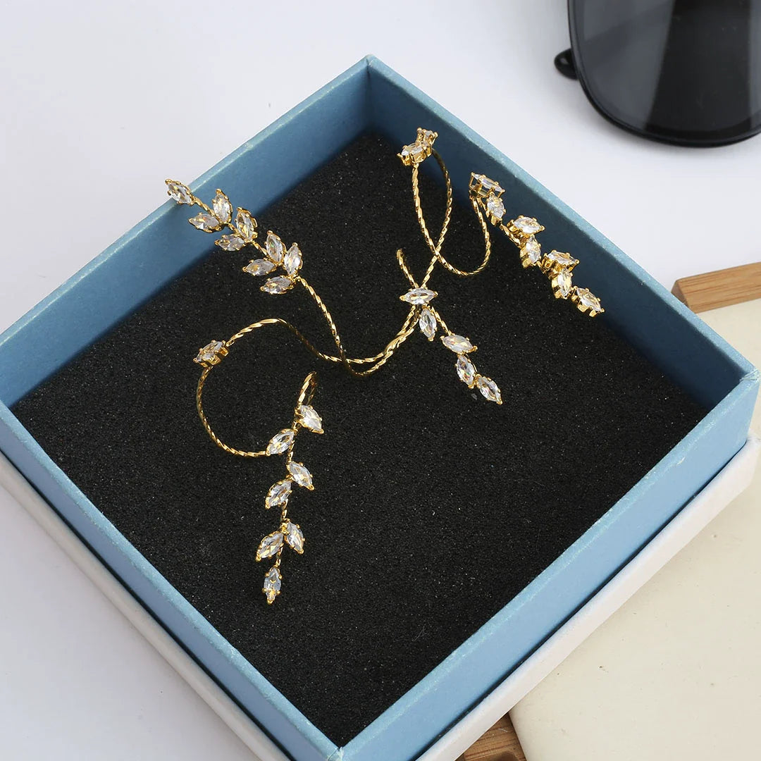 Wesley Zircon Leaf Stacking Ring - Gold (Adjustable)
