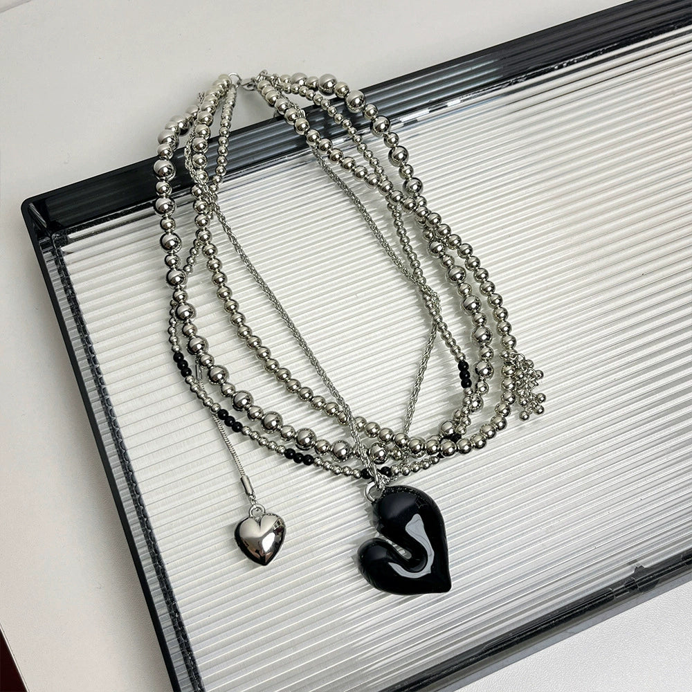 Ellyana Layered Heart Choker - Black Heart Layered Necklace [RB1OWCHR]