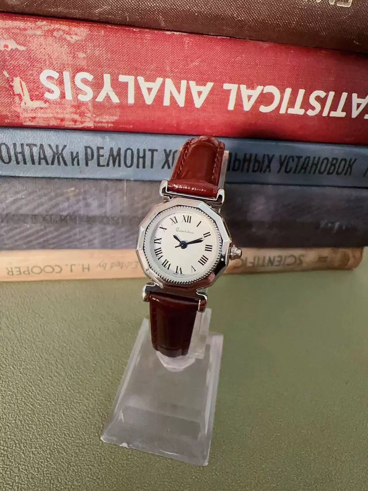 Aaron Vintage Blue Hand Watch - Silver Brown Leather Strap with Black Strap