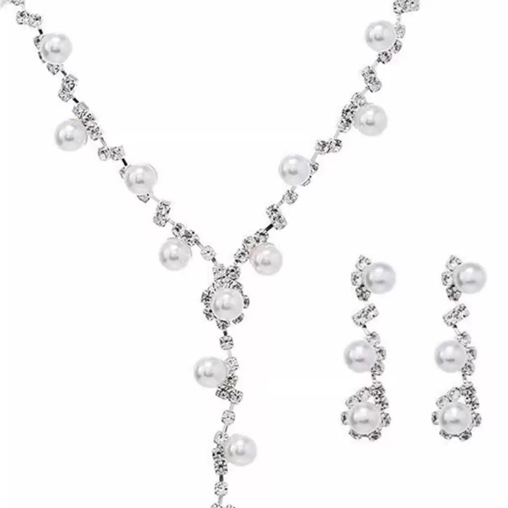 Liyana Zircon Pearl Choker Set - Necklace + Earrings