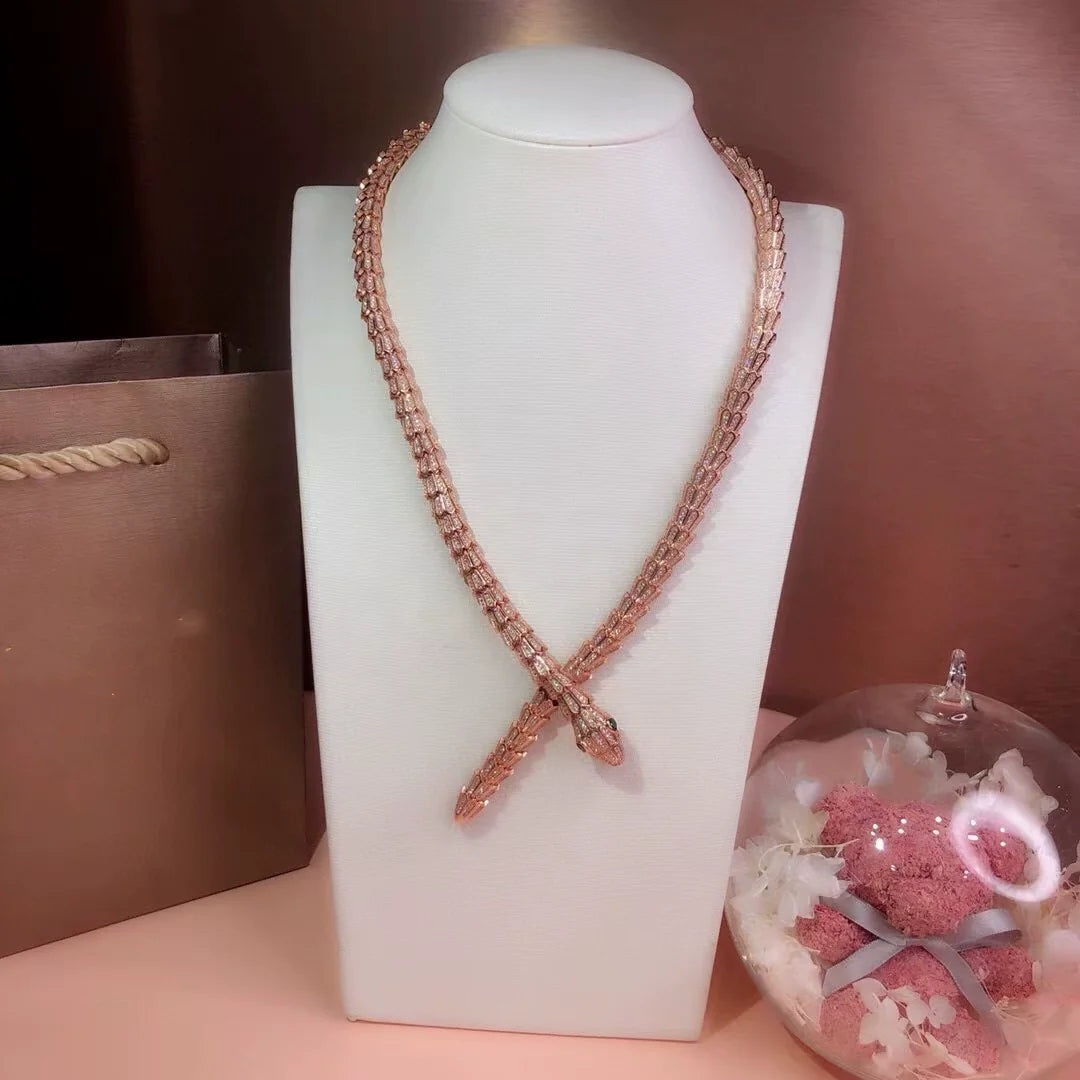 Kiera Serpent Diamond Necklace - Rose Gold Serpent