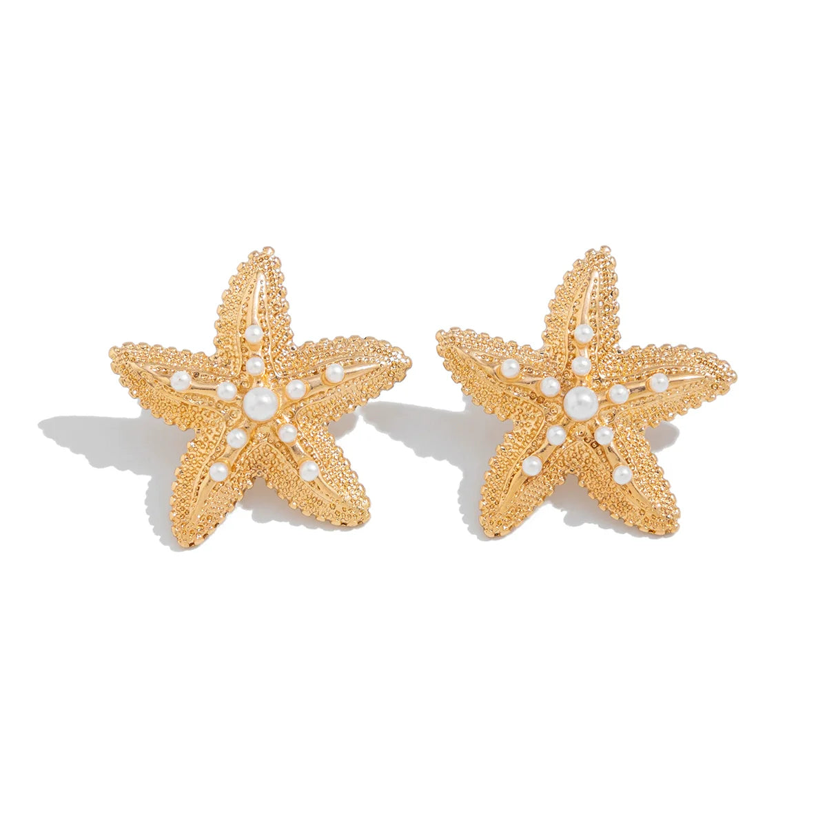Estefania Faux Pearl Starfish Stud Earrings - Gold