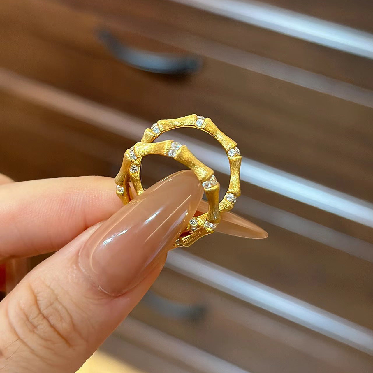 Adah Bamboo Link Set - Gold Adjustable Ring [JE7GK4JD]