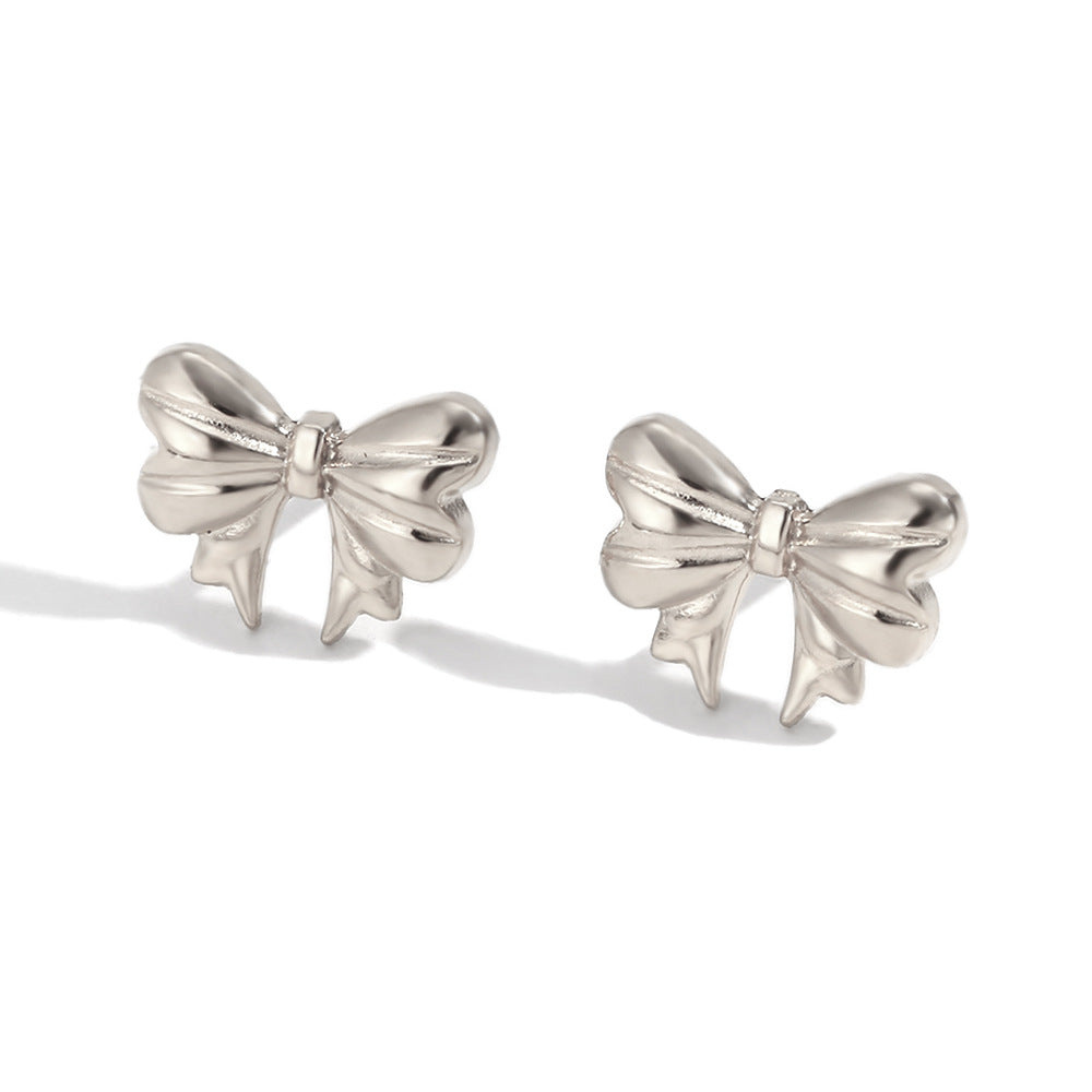 America Dainty Bow Set - Mini Classic Bow Stud Earrings - Silver-tone [UT25YTQD]