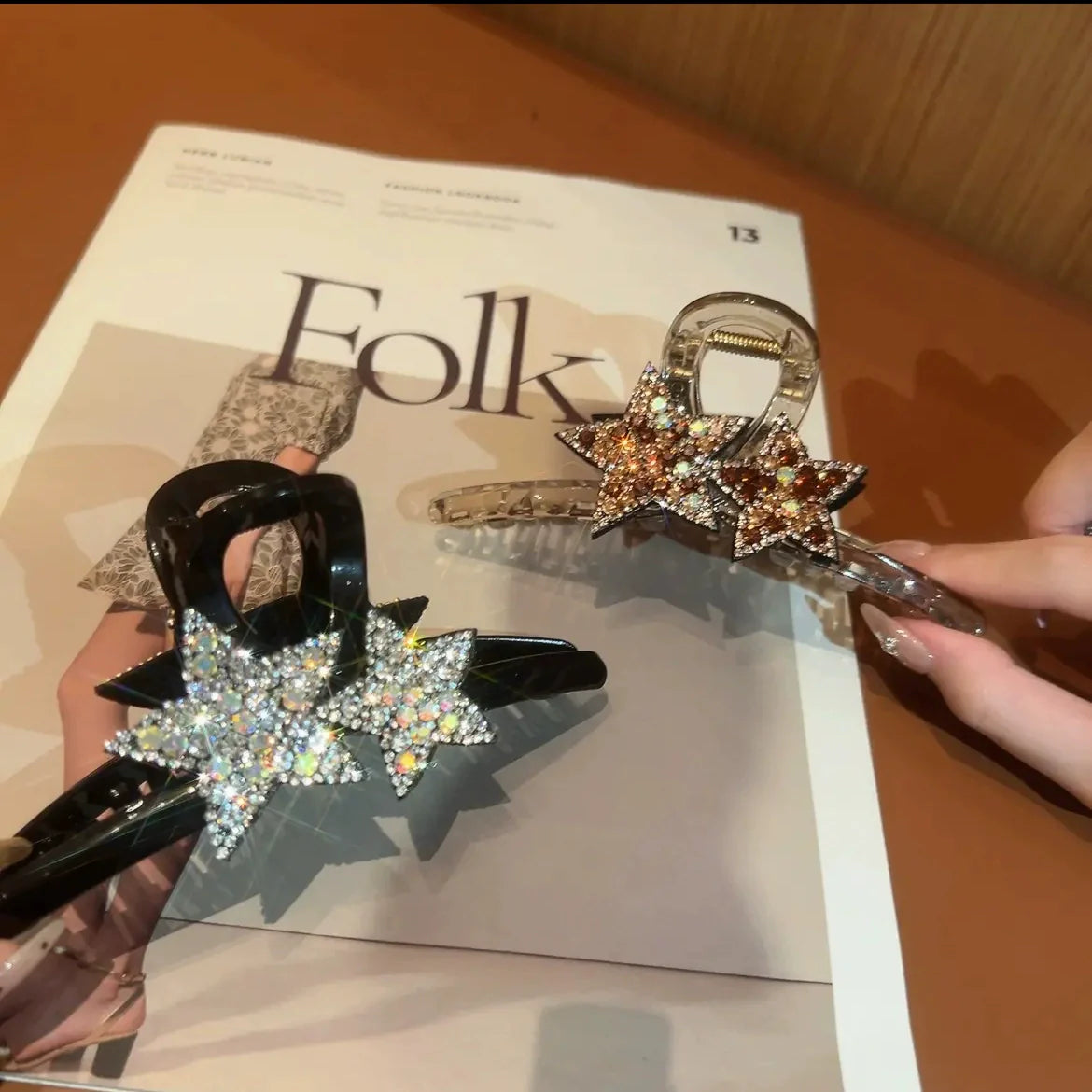 Kaycie Sparkling Star Claw Clip - Silver Large + Champagne Large