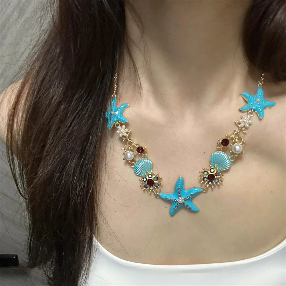 Annmarie Starfish Shell Necklace - Blue