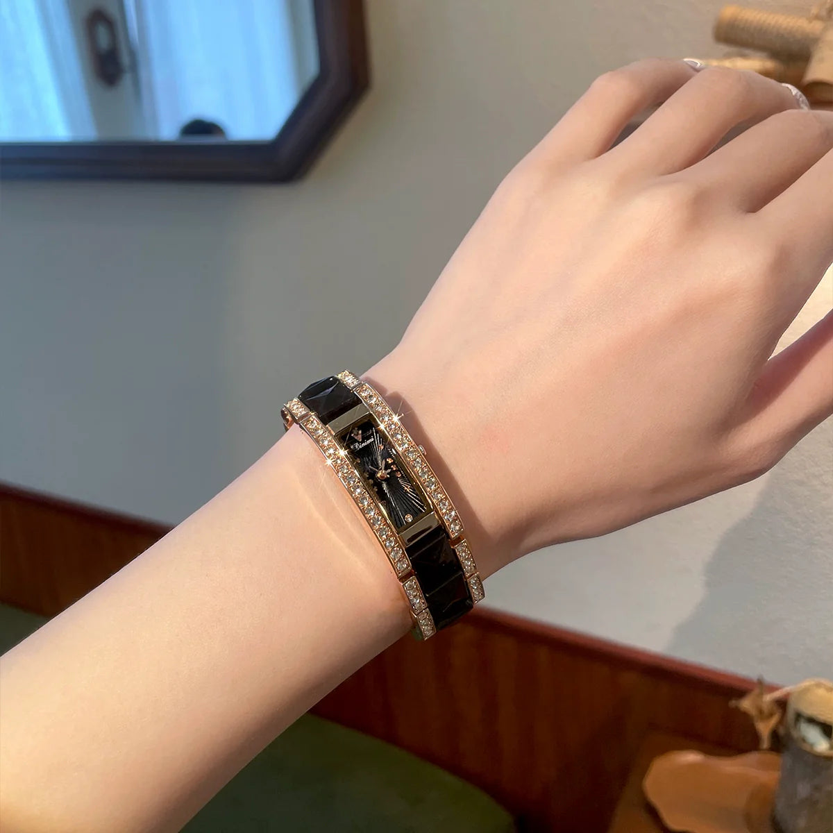 Edie Petite Square Watch - Ceramic Black