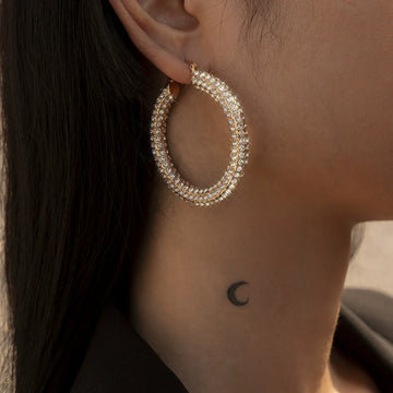 Kelcie Crystal Earring Set - Large Hoop Gold Clear Crystal