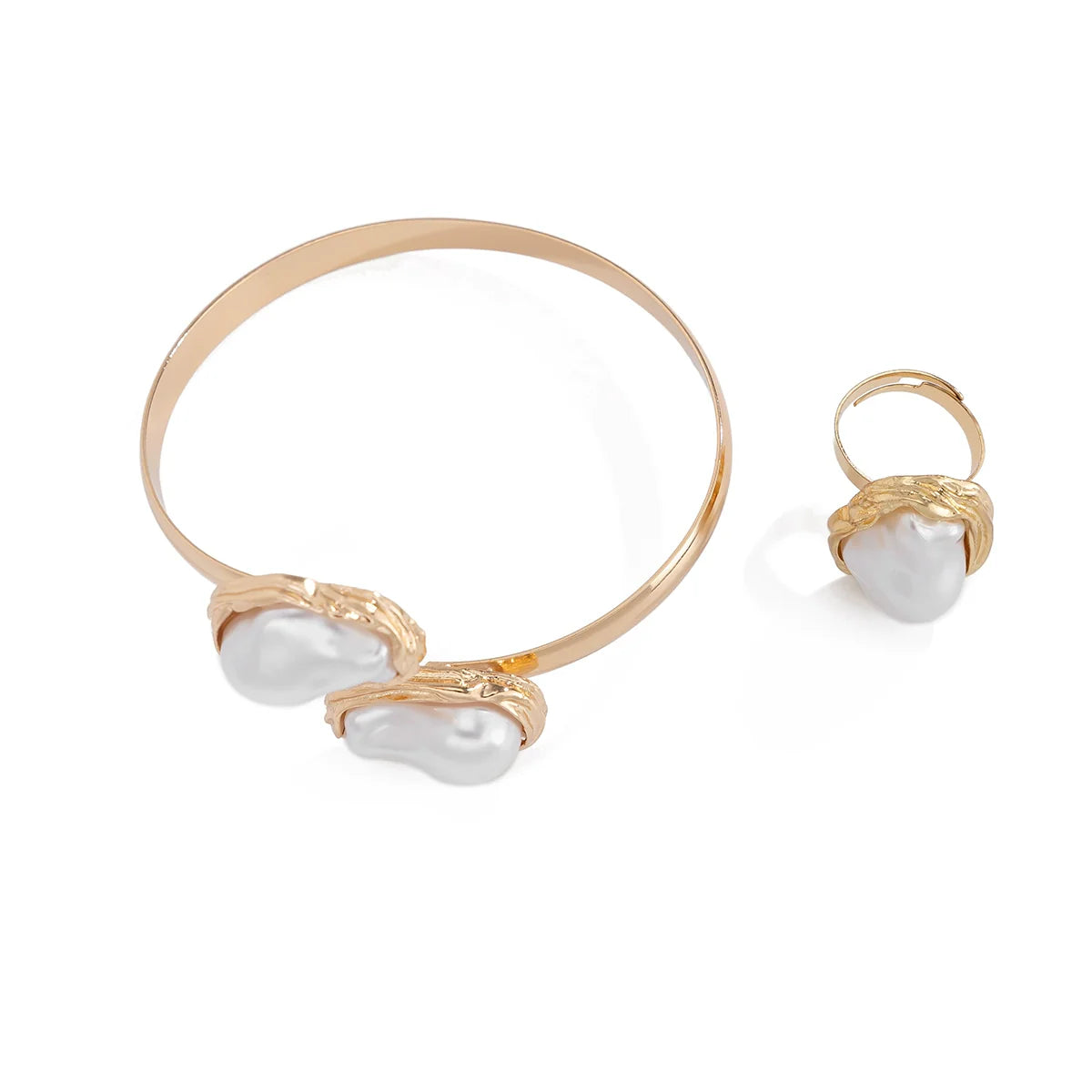 Faithlyn Baroque Pearl Jewelry - Bracelet + Ring Gold
