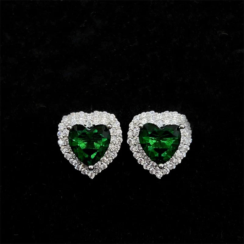Gisella Colorful Gemstone Heart Studs - Emerald Green