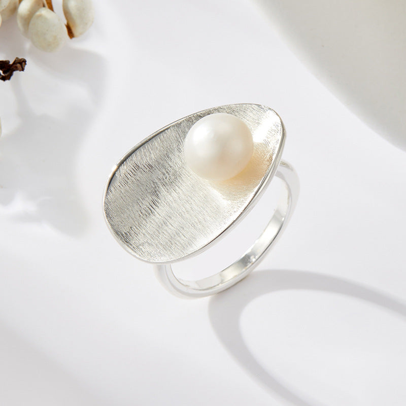 Zamya Brushed Pearl Open Ring - Silver Tone [IZFKE51F]