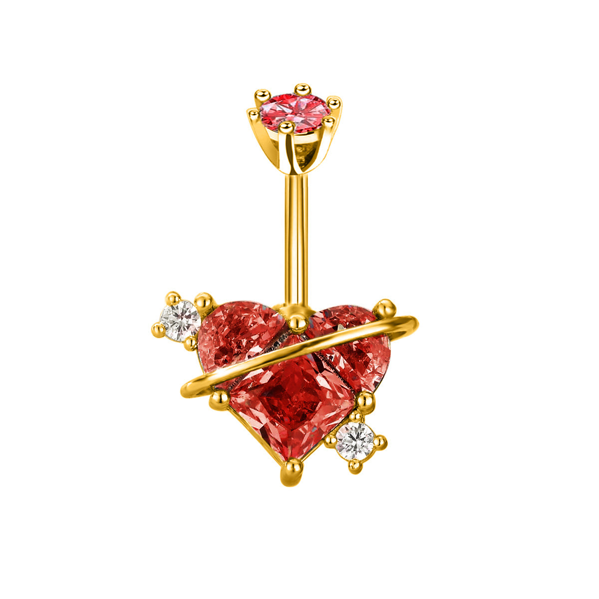 Layal Zircon Heart Navel Ring - Red (18k Gold Finish) [LSZY9MTN]