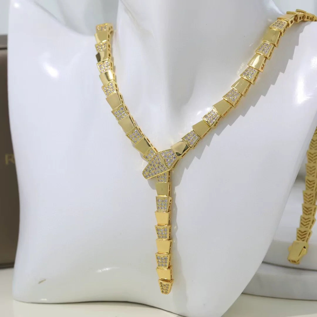 Kiera Serpent Diamond Necklace - Yellow Gold Spaced Diamonds
