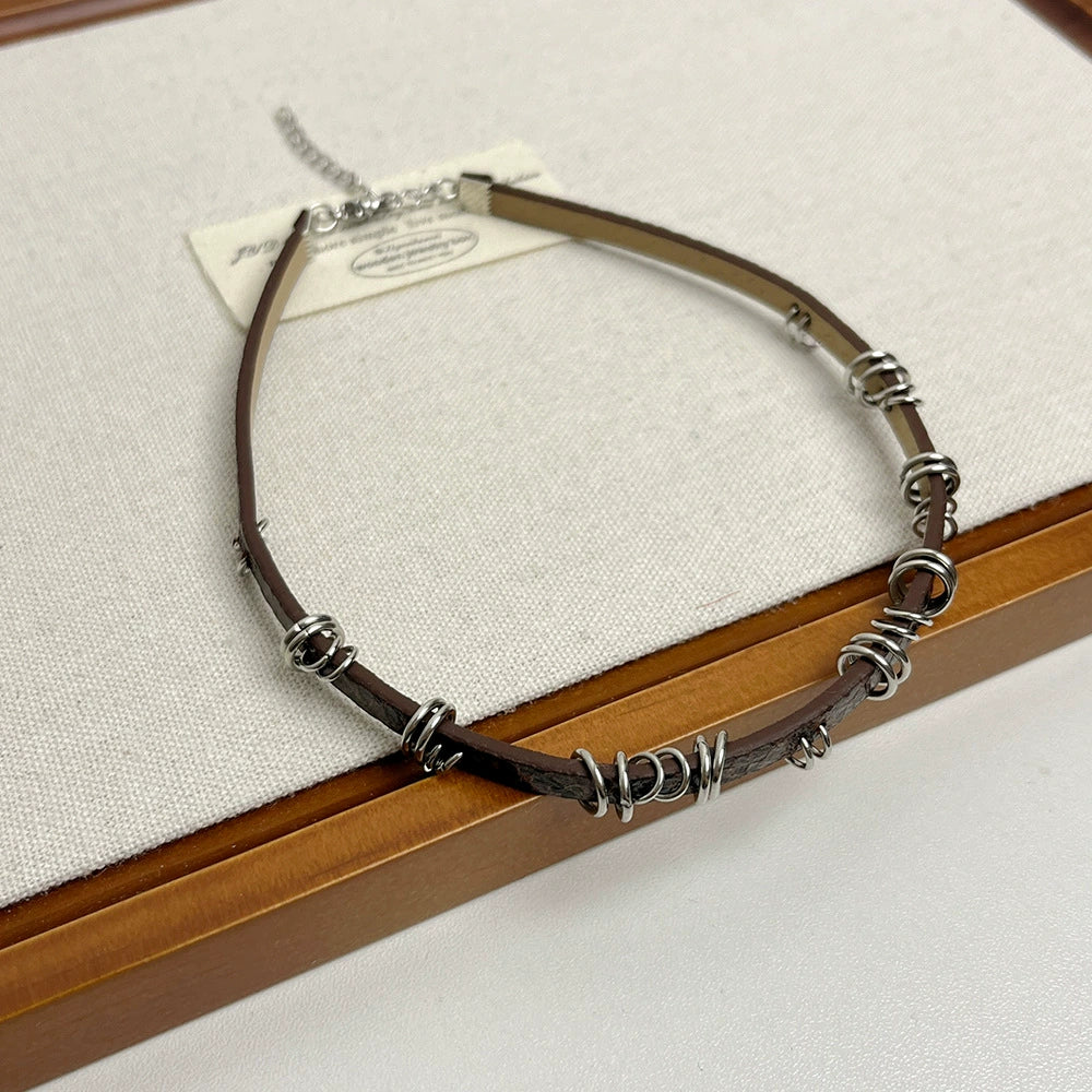 Eowyn Cracked Leather Choker - Featured Necklace Style [0QZPMRDI]