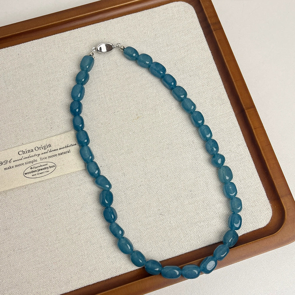 Jourdyn Chalcedony Beaded Necklace - Dawn Mist Blue Beaded Necklace [4A3BJS39]