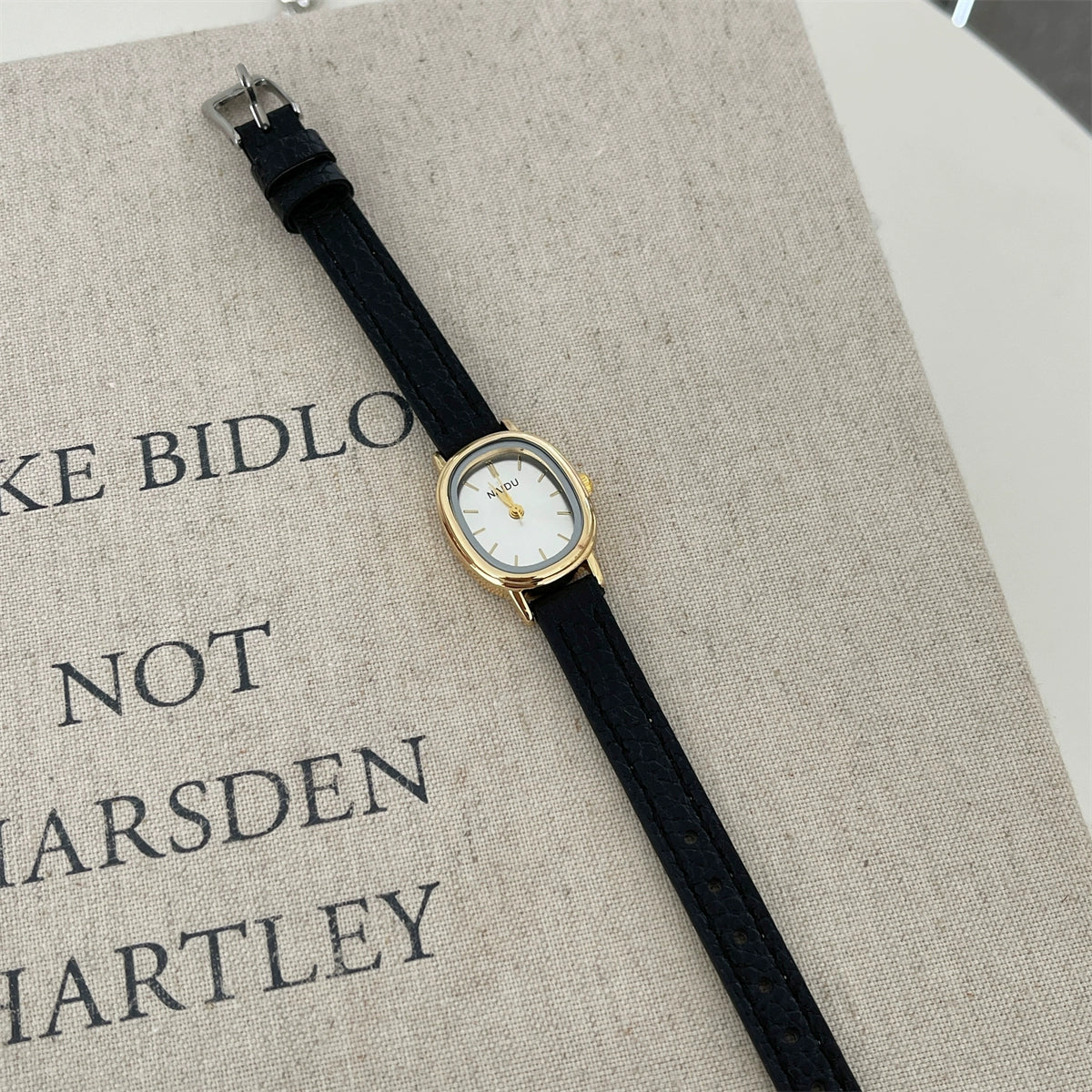 Christabel Oval Mid-Century Watch - Black Strap White Dial [N8STL0KH]