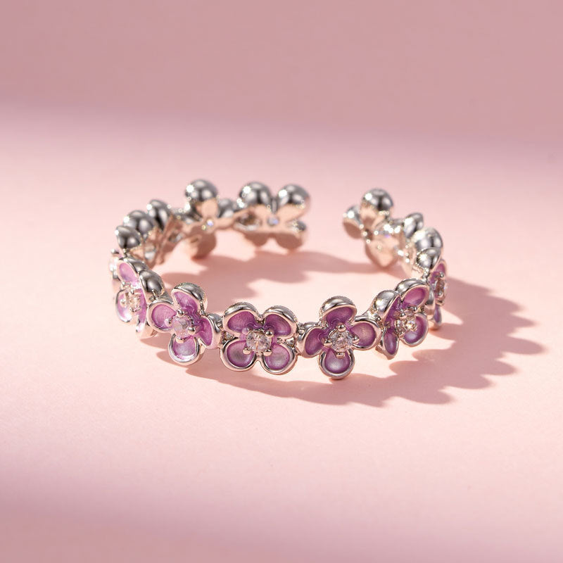 Elizaveta Zircon Enamel Flower Ring - Pink Bloom [I44QKIWL]