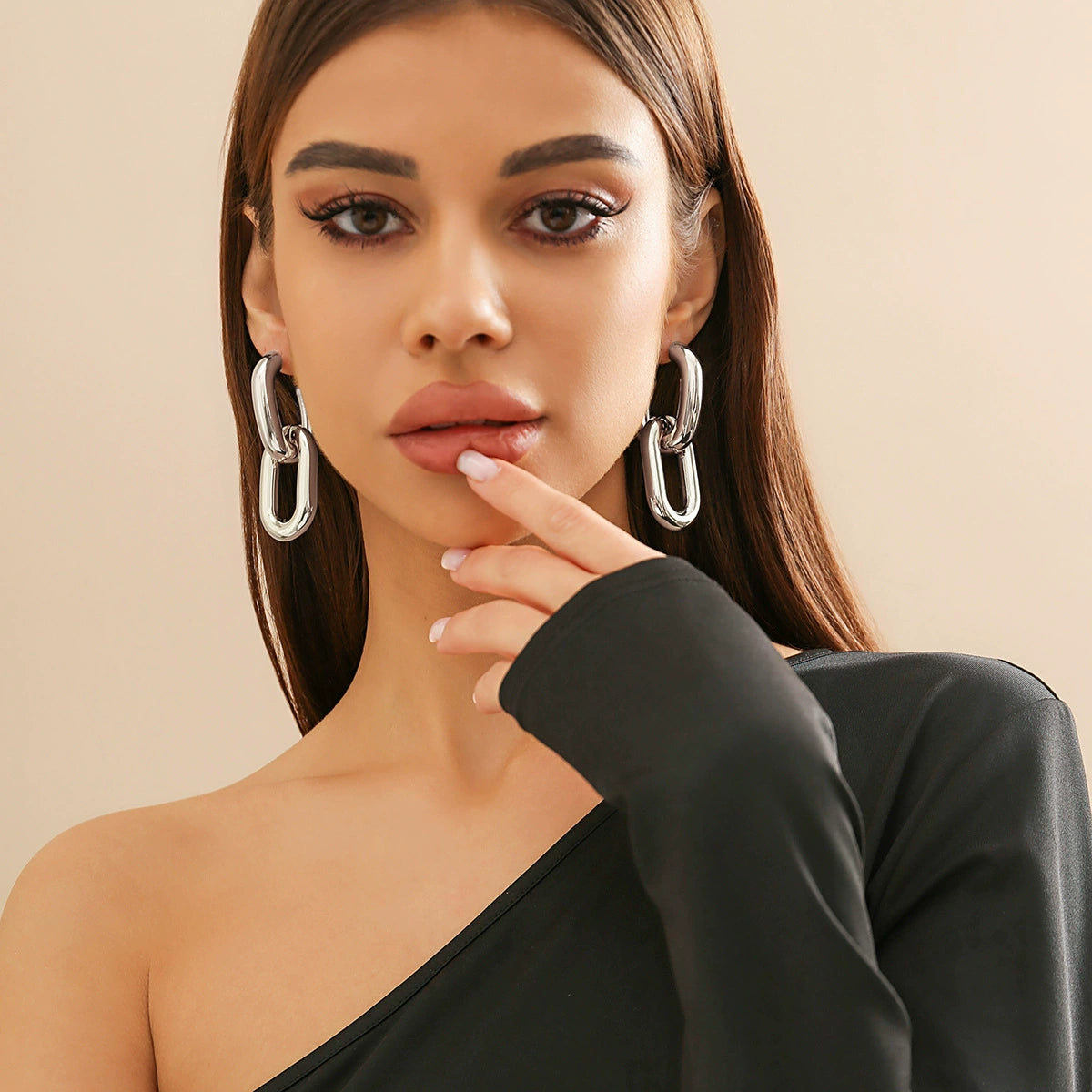Anasofia Geometric Drop & Hoop Earrings - Style 06 Silver [R7E31UN8]