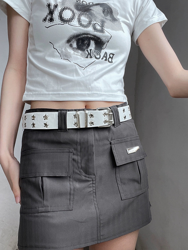 Marykatherine Wide Star Eyelet Belt - White Double Buckle Star Belt