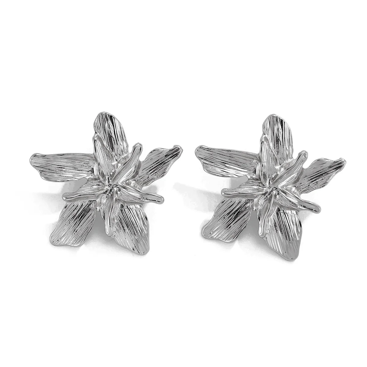 Keagan Five-Petal Flower Stud Earrings - Silver
