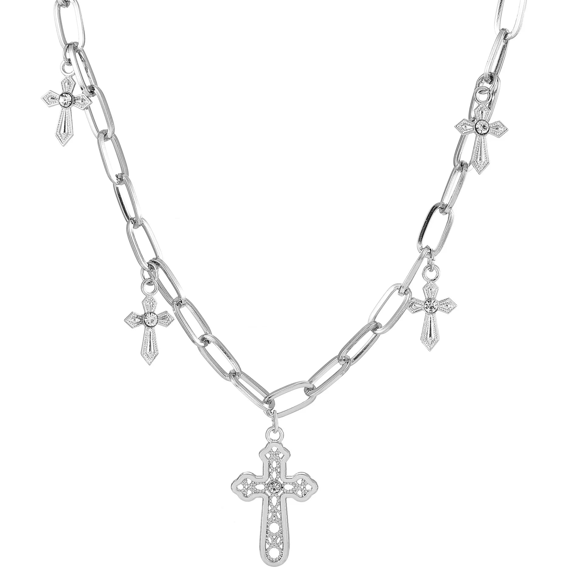 Bridget Pearl Cross Necklace - White Plated A