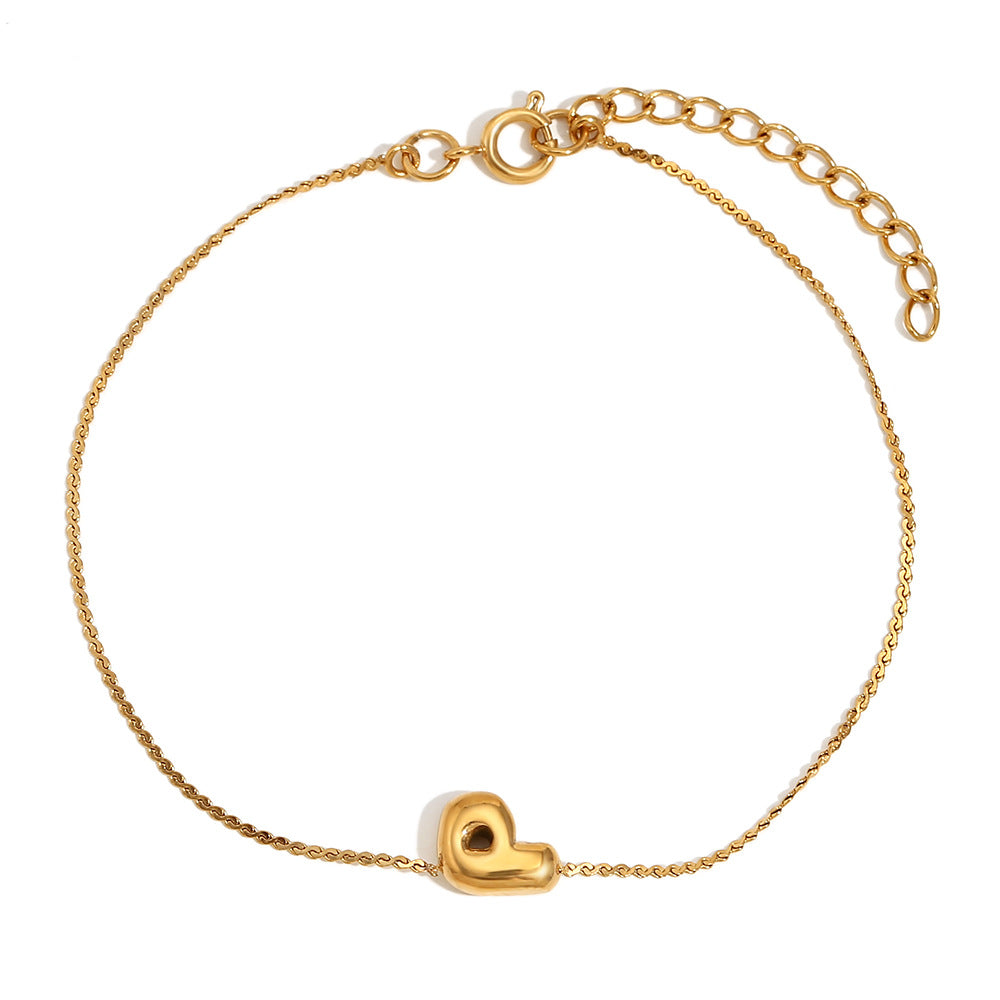 Ilah Bubble Letter Chain Bracelet - Bubble Letter P - Gold [OOYVM2JH]