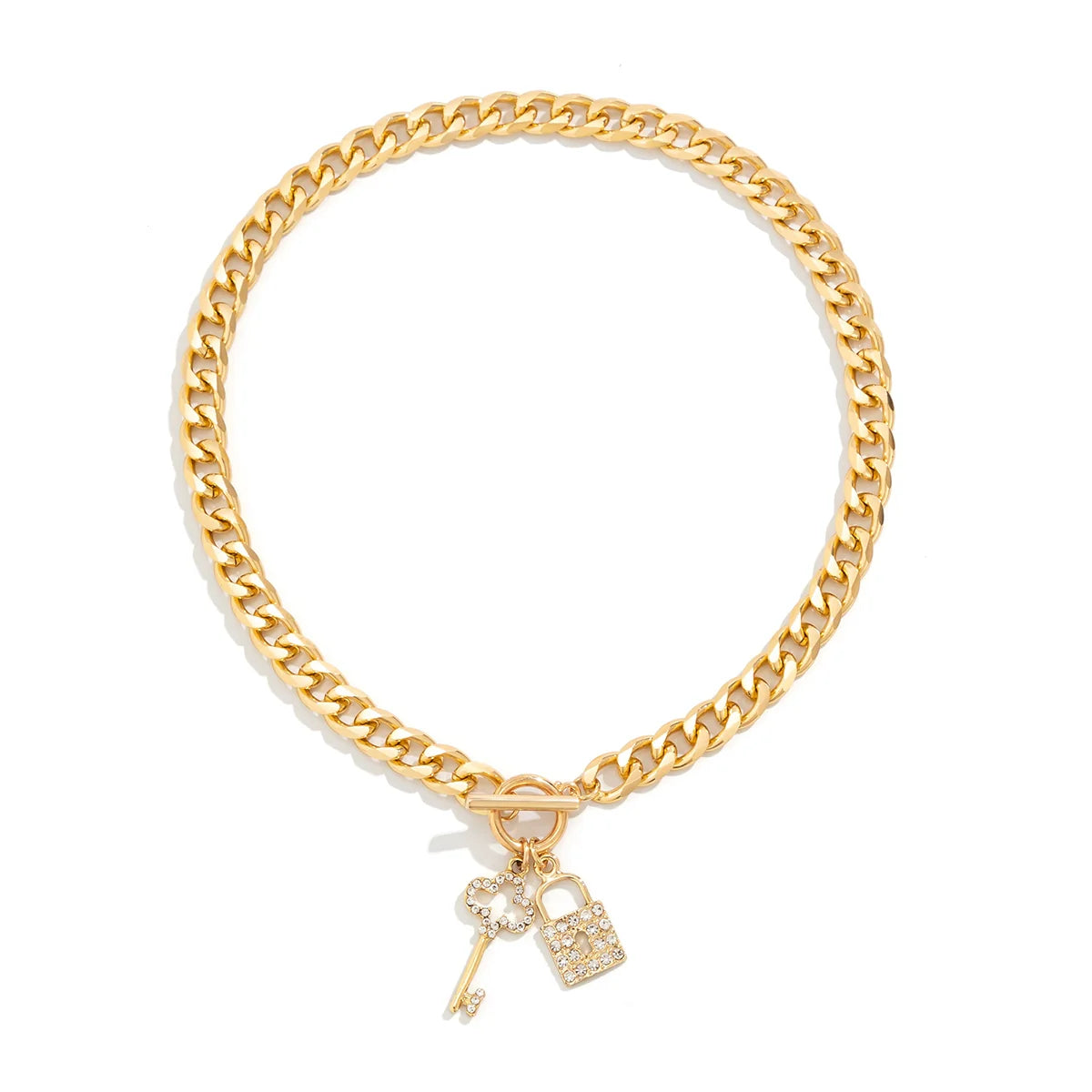 Taylee Rhinestone Lock Set - Necklace Gold