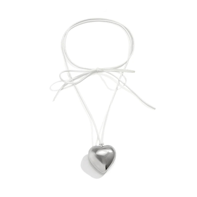 Jariyah Velvet Heart Choker - White Velvet Cord Silver