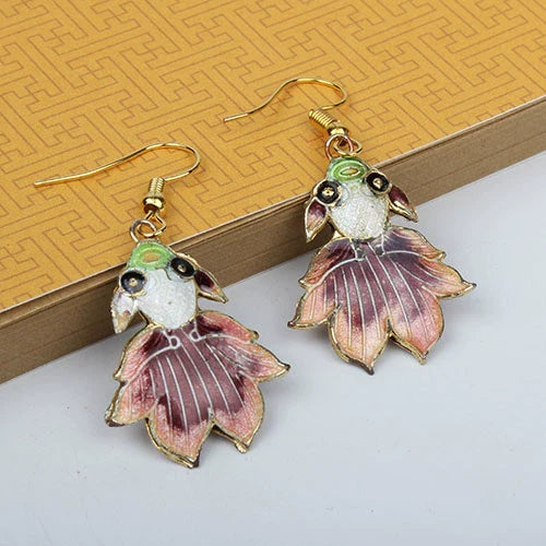 Adia Vintage Enamel Drop Earrings - Purplish Red Goldfish