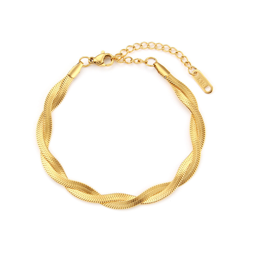 Verena Braided Fishbone Necklace - Double Layer Bracelet - Gold [NNLUOH9U]