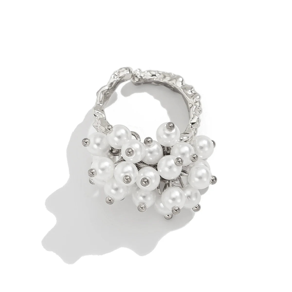 Zada Pearl Bloom Rings - Tassel Faux Pearl Silver