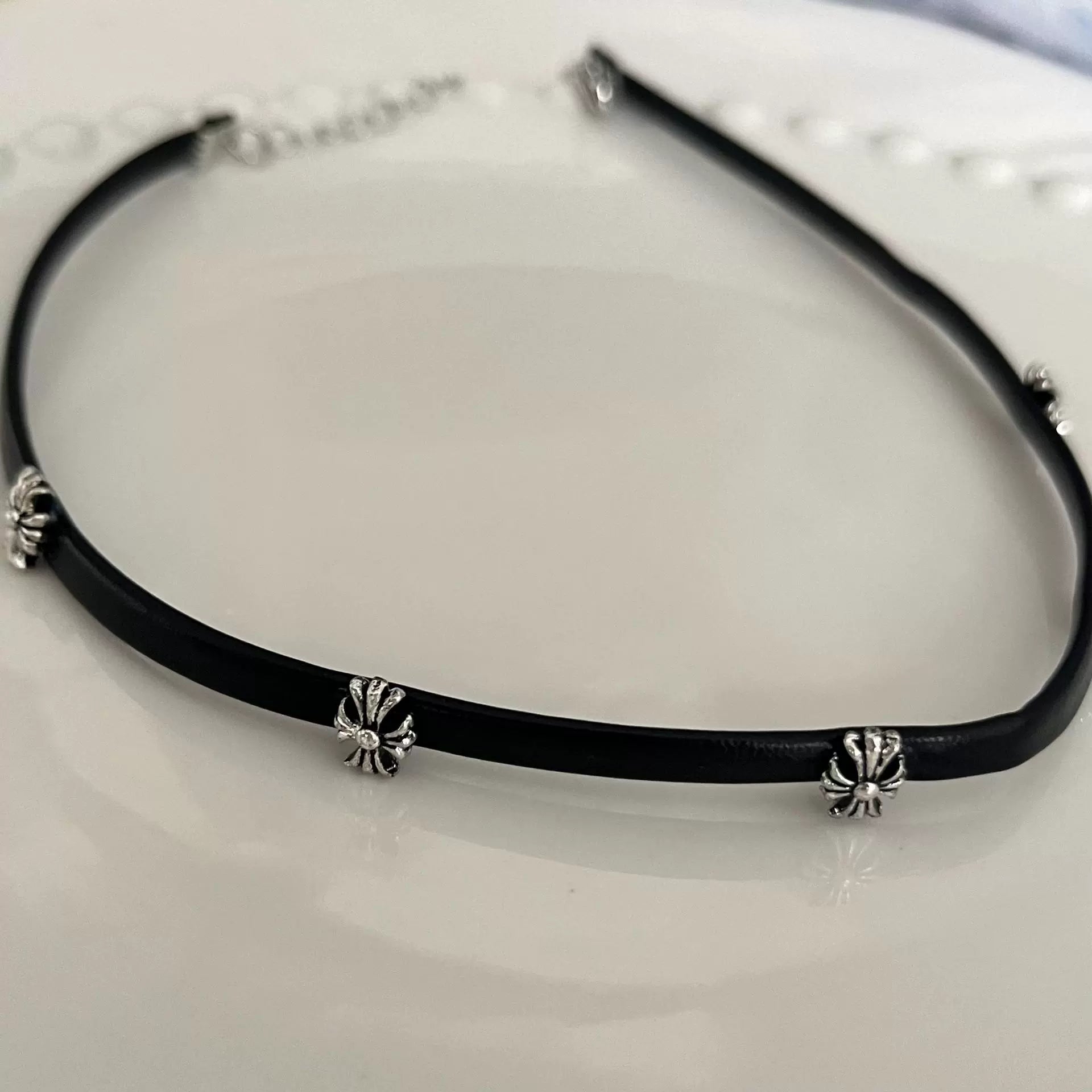 Ottilie Leather Cross Choker - Multiple Cross Necklace