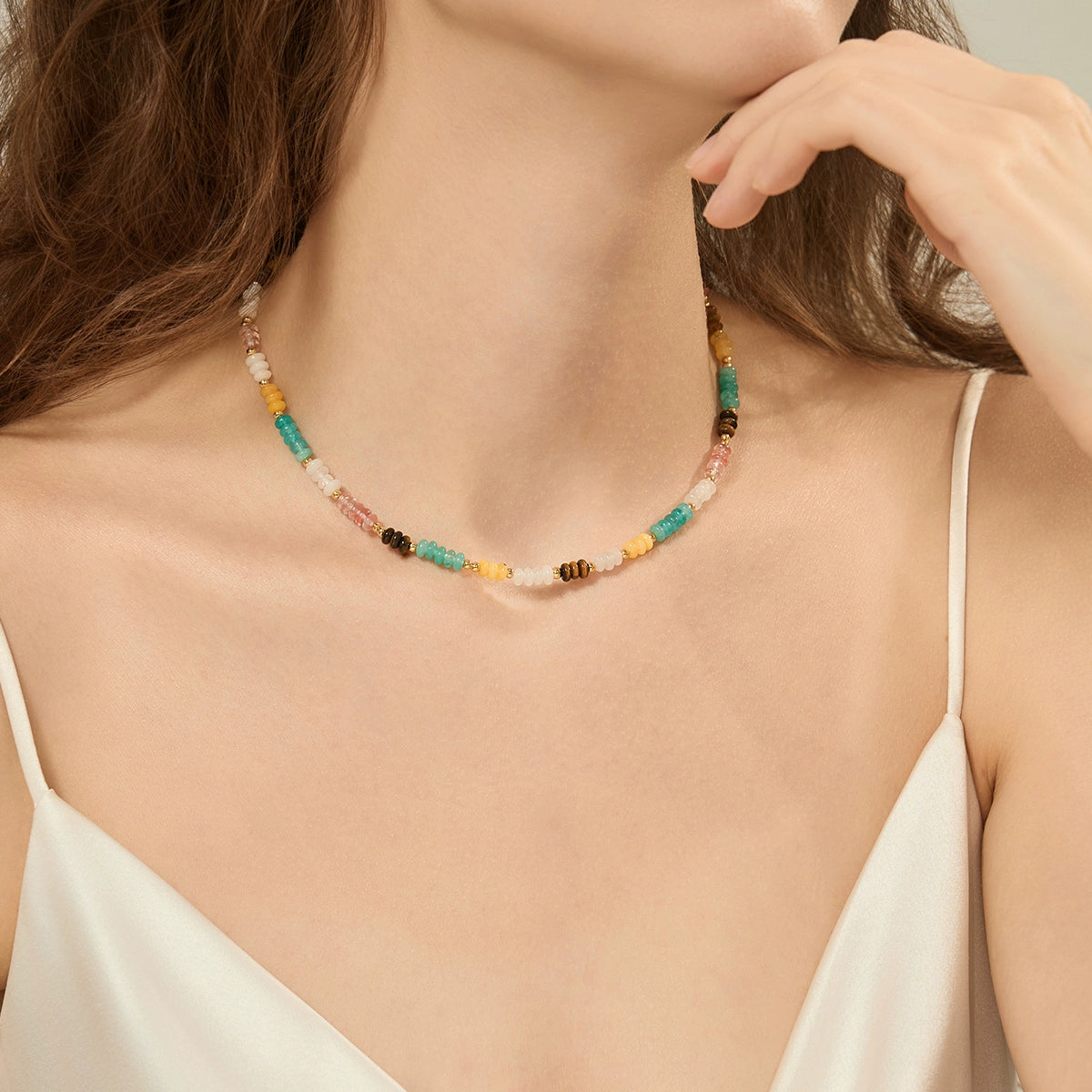 Nimrat Colorful Beaded Pearl Necklace - Tiger Eye Color-Block Necklace [HLO6YCVB]