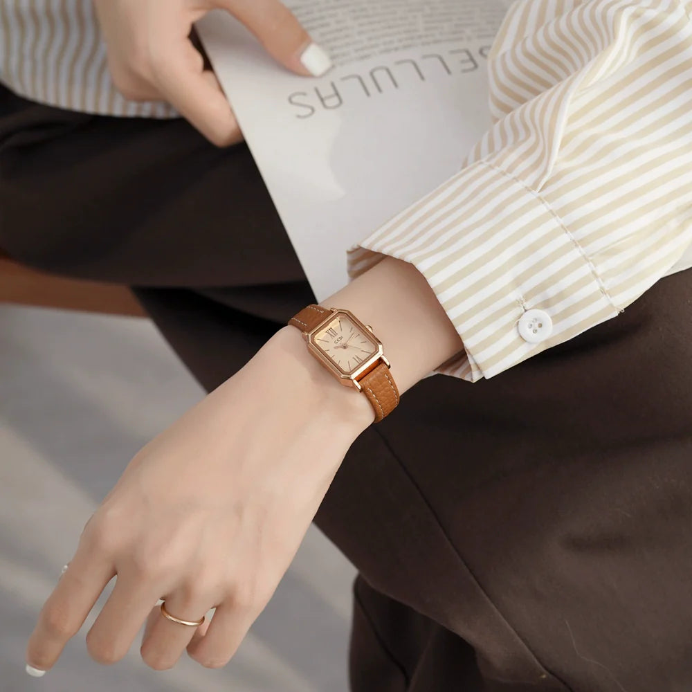 Imogene Refined Rectangular Watch - Gingerbread Brown