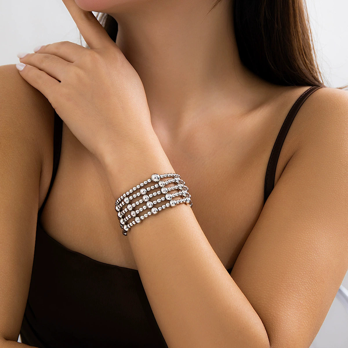 Cattleya Layered Charm Bracelet Set - Silver-tone 5-piece Set (Style 14) [L94V2496]