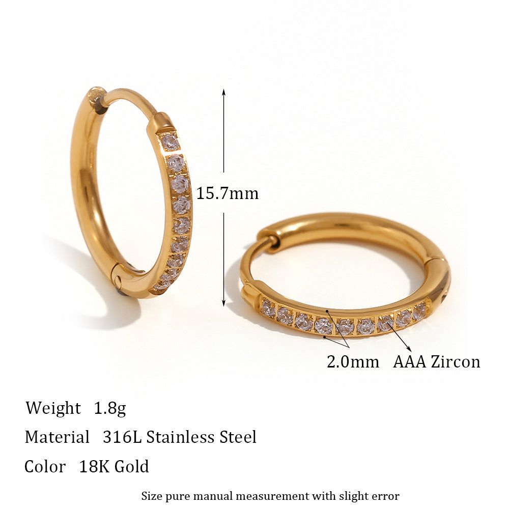 Laiyla Zircon Hoop Earrings - Rounded Edge Zircon Hoop - Gold - 16mm [O1G5L089]