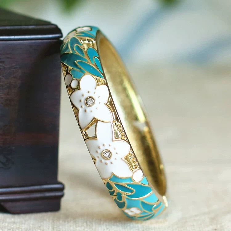 Alicen CloisonnŽ Floral Bangle - Blue-White Floral