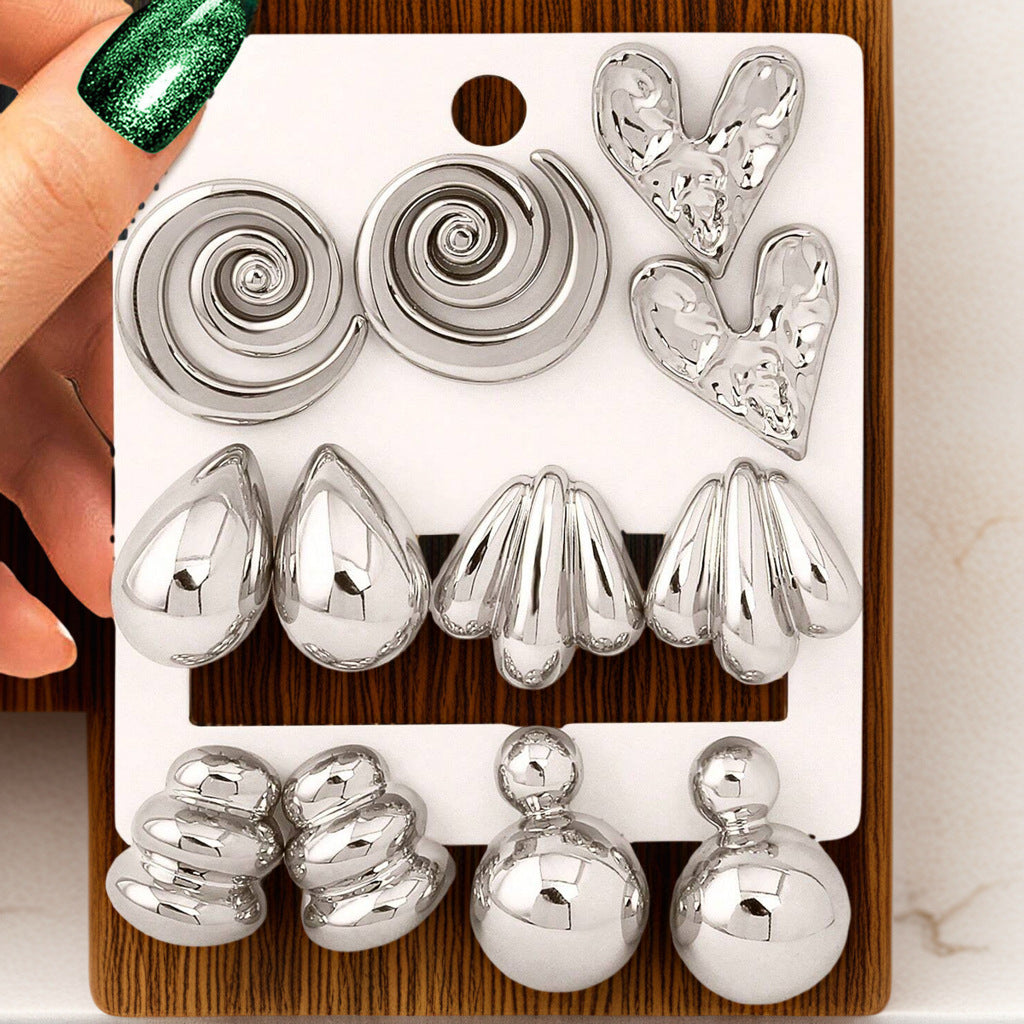 Rosaleen Dainty Drop Earrings - 6 Pairs Silver [MCLGLLM2]