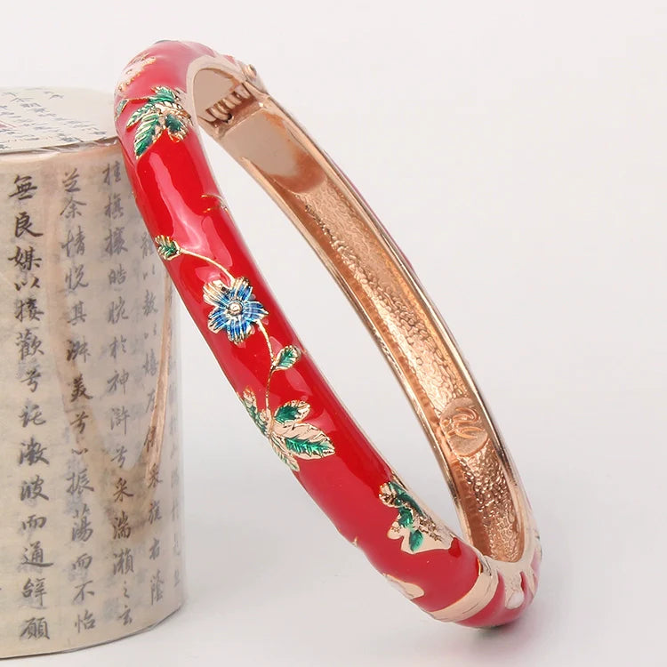 Jourdyn Floral Enamel Bangle - Red